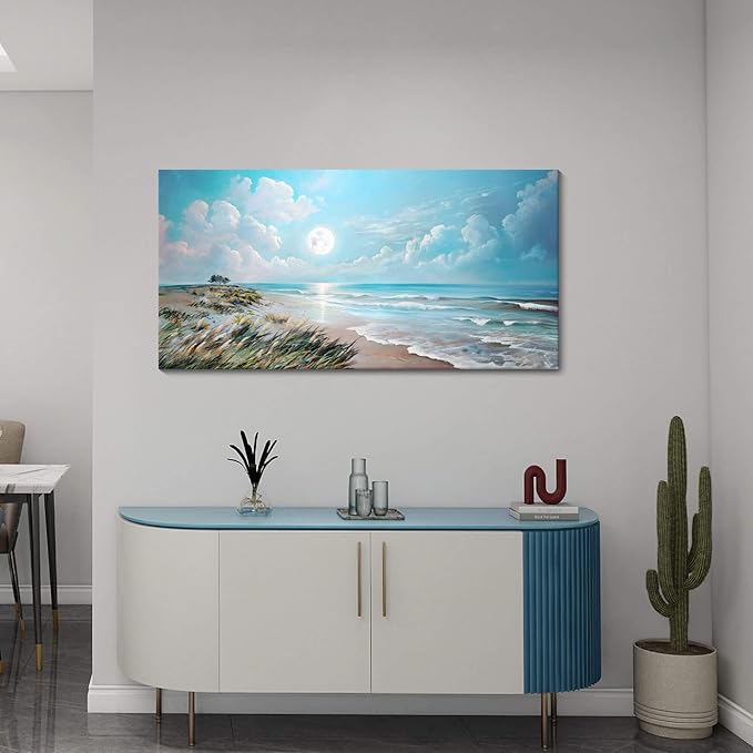 YCPRIMER Ocean Sand Wall Art Sea Beach Picture Tropical Beach Painting Modern Blue Artwork Sunset for Living Room Bedroom Dinning Room Home Office Wall Decor