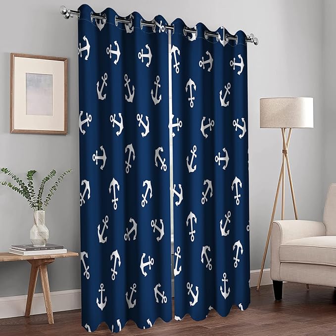 MissHope Nautical Anchor Blackout Curtains Ocean Beach Coastal Beach Theme Home Decoration Drape Sailing Ship Boat Decor for Bedroom Living Room Classroom Grommet Window Drapes 2 Panels, 42x63 Inch