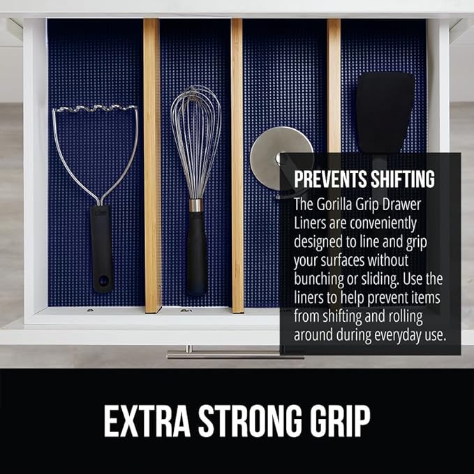 GORILLA GRIP powerGRIP Drawer Shelf and Cabinet Liner, Thick Strong Hold, Non-Adhesive Liners Protect Kitchen Cabinets and Cupboard, Bathroom Drawers, Easy Install, Breathable Mat, 17.5" x10', Navy