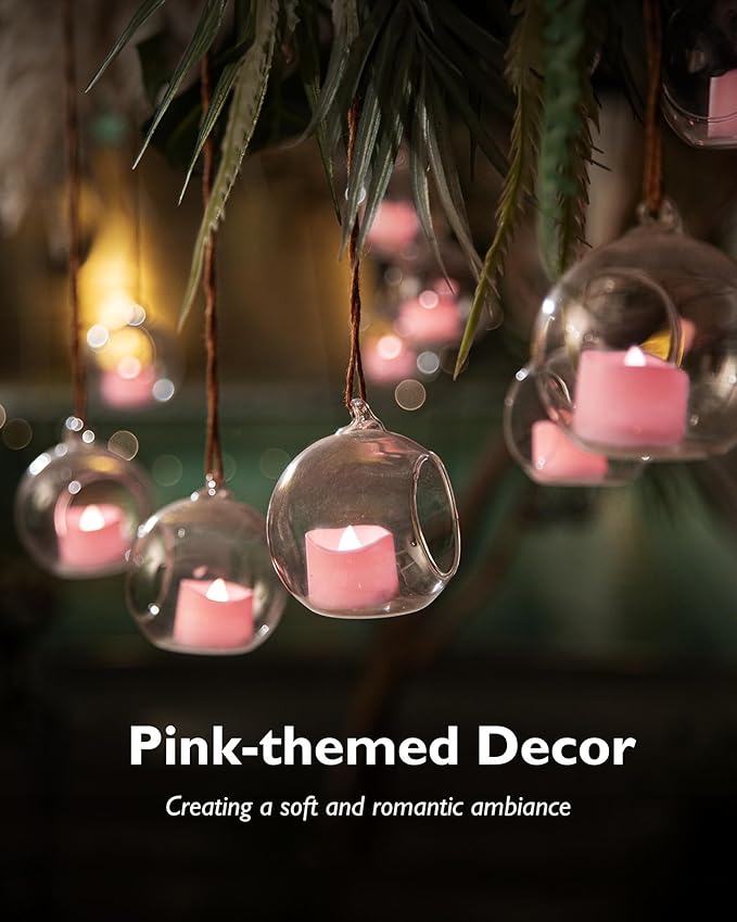 Homemory Pink Tea Lights Candles Battery Operated, 200+Hour Flameless Flickering Fake Electric LED Colored Tealights Candles for Romantic Wedding Decor, Baby Showers, Proposal, Valentine's, 12-Pack