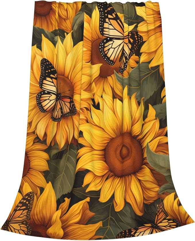 Sunflower Butterfly Blanket Gifts for Grils Women Floral Flannel Throw Blankets for Home Couch Bed Sofa Soft Fuzzy Lightweight Decor All Season 50x40 Inches