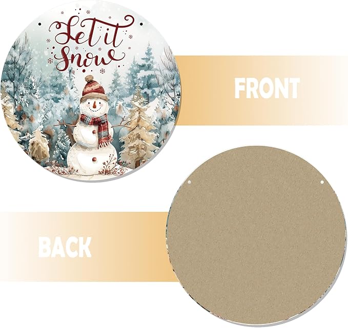 CGBHW Winter Snowman Wooden Sign, Christmas Xmas Pine Tree Landspace Hanging Sign Wall Decor for Farmhouse Home, Holiday Snowy Let it Snow Rustic Door Decor 12 x 6 Inch