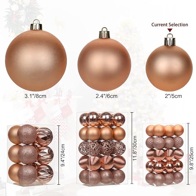 30PCS 2" Christmas Ball Ornaments Shatterproof Rose Gold Christmas Tree Decorations Xmas Tree Balls Halloween Ornaments Décor