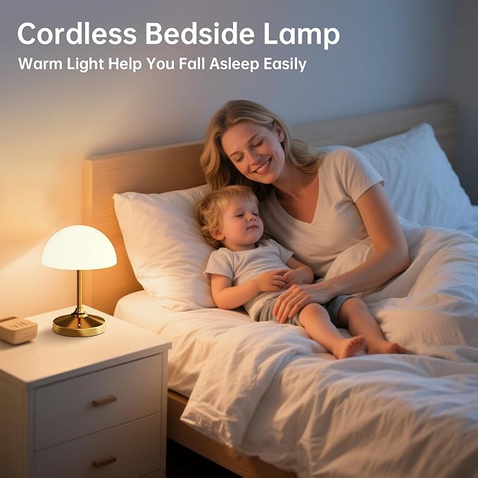 Mushroom Lamp Table Lamp Waterproof,Desk Cordless Battery Operated Lamps for Bedroom,Outdoor Cordless Rechargeable Bedside Lamps for Night Stands,5000mAh LED Night Light for Living Room(Gold)