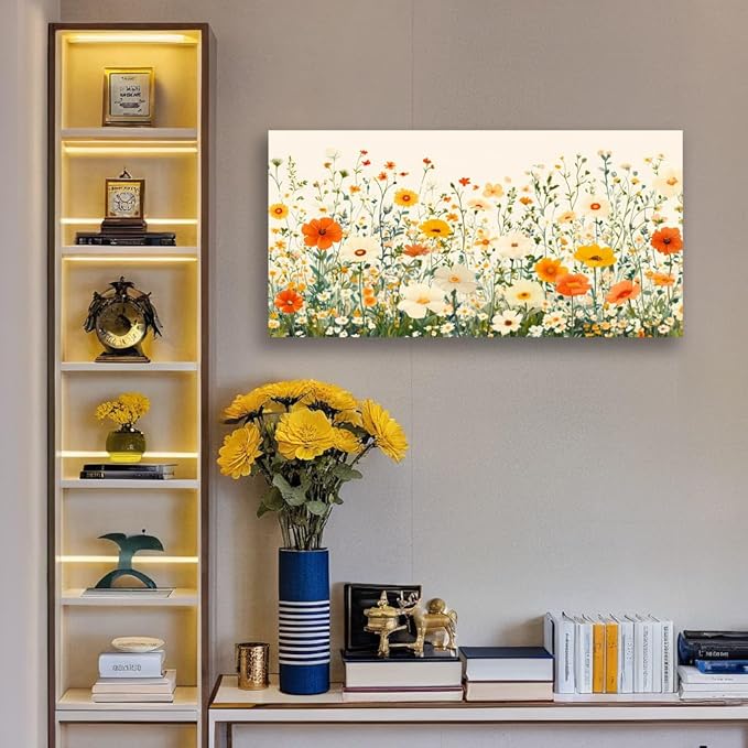 KZKU Floral Canvas Wall Art Orange and White Wildflowers Modern Botanical Print Watercolor style Flower Picture for Bedroom Living Room Artwork Home Wall Decoration
