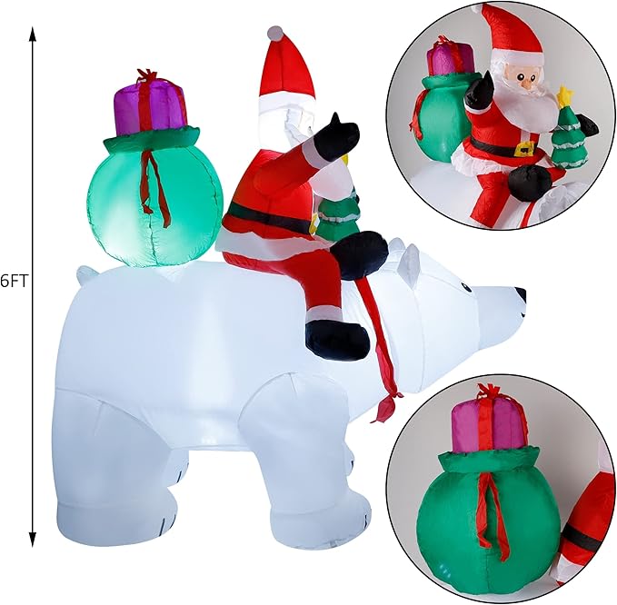 DR.DUDU 6 Ft Christmas Inflatable Santa Claus with Polar Bear and Christmas Tree, Build-in LED Lights Blow up Xmas Inflatables Decoration for Yard Garden Lawn Holiday Party