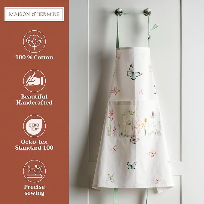 Maison d' Hermine 100% Cotton Apron for women with Pocket Kitchen Chef Apron for Men Cooking Gardening Server Waitress