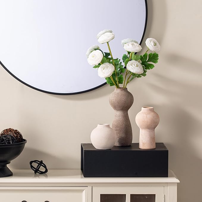 Ceramic Vase Home Table Decor - Flower Vase Set of 3 Living Room Kitchen Decorations Farmhouse Modern Rustic Vases Decorative Centerpiece for Shelf Bedroom Office Bathroom Dining Coffee Desk
