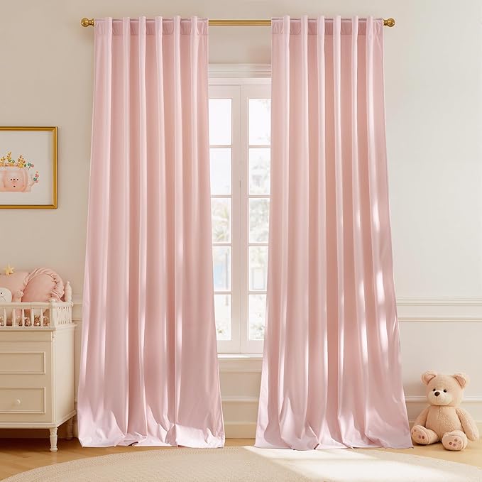 StangH Baby Pink Velvet Curtains for Bedroom Living Room- Luxury Room Darkening Thermal Insulated Super Soft Window Drapes, Rod Pocket & Back Tab Style, 52 x 96 inches, 2 Panels