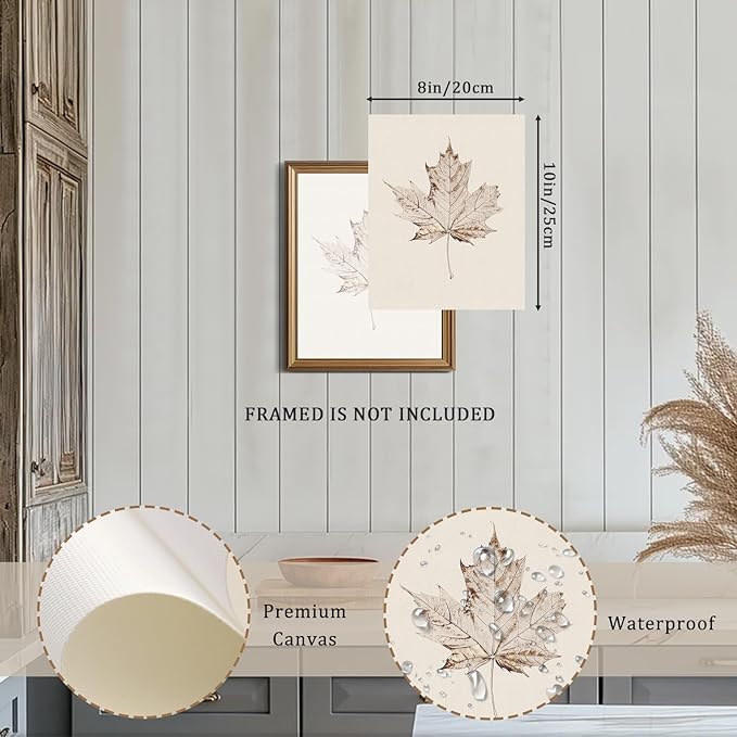 RETRART Vintage Maple Leaf Wall Art, Antique Maple Leaf Sketch Art - Botanical Drawing - Summer Farmhouse Decor, 8" x 10" Unframed Canvas Prints for Bedroom Living Room Bathroom Wall Decor