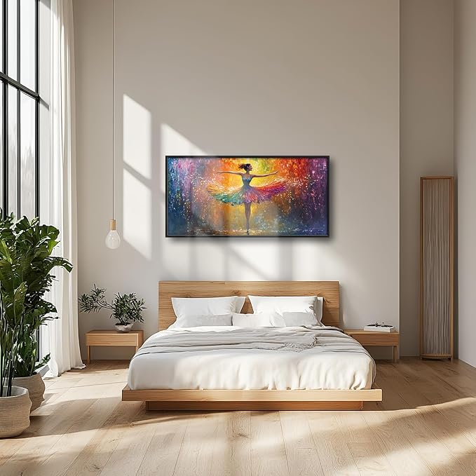 Olivine Large Wall Art, Ballerina Pictures Wall Decor, Colorful Ballet Canvas Prints, Dance Girl Painting, Framed Artwork for Bathroom Girl's Bedroom Living Room Office Home Decoration 60"x30"