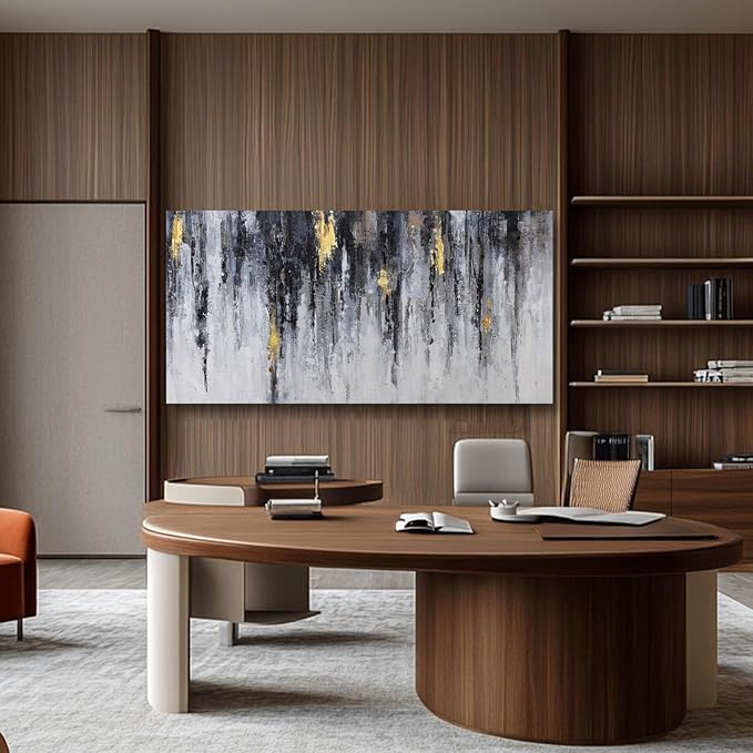 GAIDUOMAI Black and White Abstract Wall Decor Gold Foil Canvas Wall Art Graffiti Art Work Wall Pictures for Living Room Home Office 29"x58" Large Size