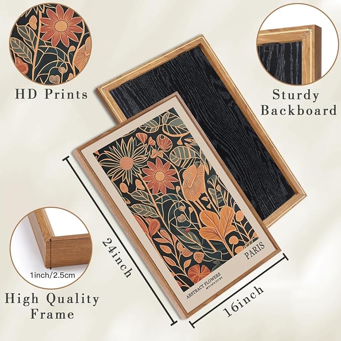 ANHUIB Floral Wall Art 16x24 Inch Large Vintage Botanical Wall Decor Retro Floral Blossom Paintings Modern Plant Art Prints Set of 3 for Living Room Bedroom Office