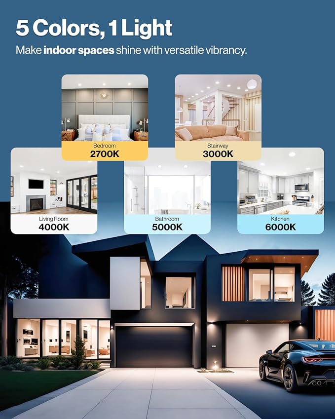 Sunco Lighting 6 Inch Ultra Thin LED Recessed Ceiling Lights Slim, Selectable Color Temperature, Dimmable 14W=100W, 850 LM, Canless Wafer Thin with Junction Box - ETL Energy Star 6 Pack.