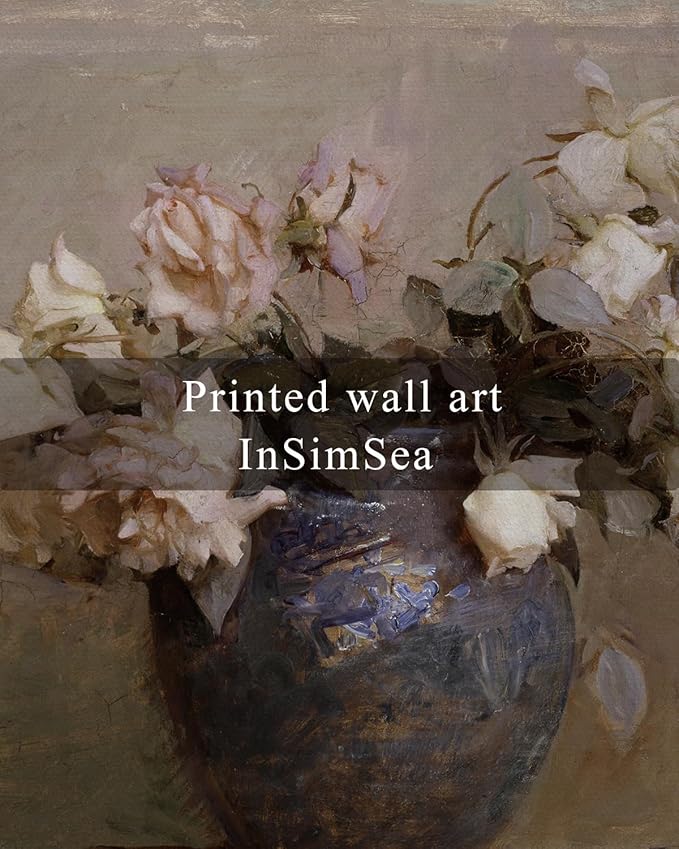 InSimSea Square Framed Canvas Wall Art, Flowers Farmhouse Prints Vintage Classical Floral Rose in Vase Pictures Wall Decor Paintings, Canvas Wall Decor for Living Room Kitchen Bathroom 12"x12"