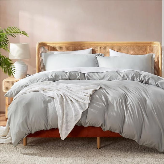 Nestl Light Grey California King Duvet Cover Sets - Soft Double Brushed Cal King Duvet Cover, 3 Piece, with Button Closure, 1 Duvet Cover 104x98 inches and 2 Pillow Shams