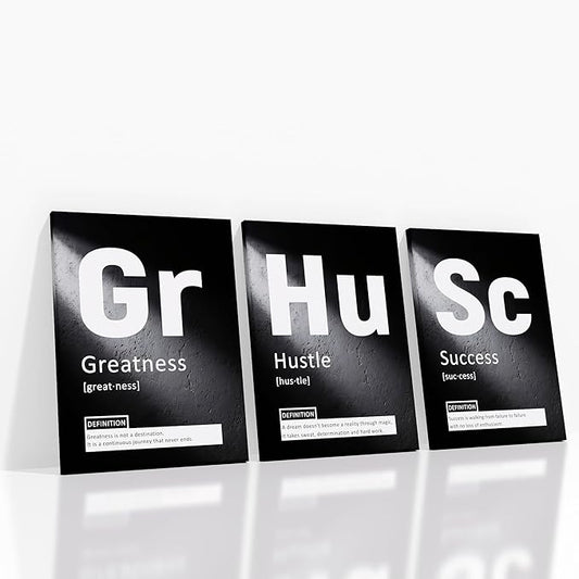 Inspirational Canvas Painting Wall Art Motivational Entrepreneur Quotes Greatness Hustle Success Poster Print Home Decor Artwork for Home Bathroom Picture Stretched and Framed [36''W x 16''H]