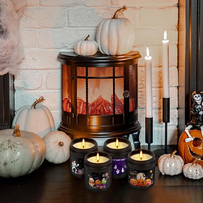 Halloween Scented Candle Set, 4-Pack 7oz Soy Wax Candles with 4 Fragrances, Long-Lasting Burning for Halloween, Christmas, Home Decor, Rituals & Themed Parties.