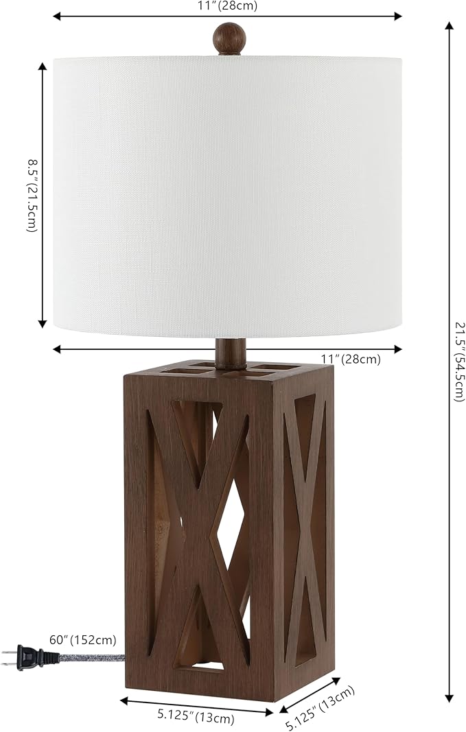 JONATHAN Y JYL1062A-SET2 Stewart 21.5" Wood LED Table Lamp Farmhouse, French Country, Rustic, Bohemian, Bedroom, Living Room, Office, College, Bookcase, Brown (Set of 2)