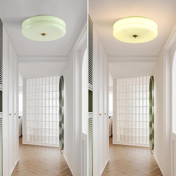 KCO Lighting Mid Century Modern LED Ceiling Lights Mint Green Glass Ceiling Lamp Large Hallway Ceiling Light Nordic Vintage Round Semi Flush Ceiling Light Fixture