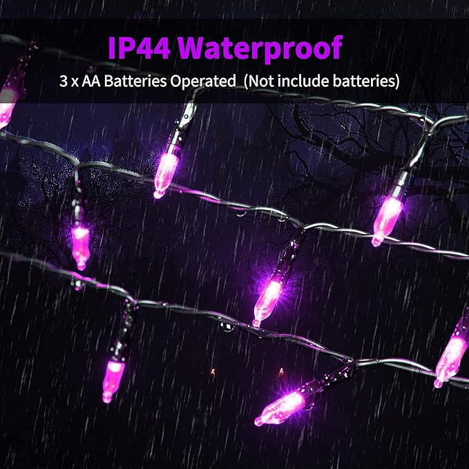Christamas Decorations Purple String Lights Battery Operated 17.8 Feet 50 LED 2 Pack Waterproof Mini Fairy Lights with 8 Lighting Modes for Outdoor Indoor Use, Xmas Halloween Tree Holiday Party Patio