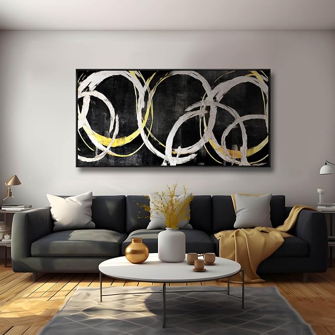 SDYA Large Wall Art Modern Art Wall Decor Minimalist Wall Art Black Gold Art Abstract Canvas Wall Decoration Black White Pictures for Bedroom Living Room 24x48 in