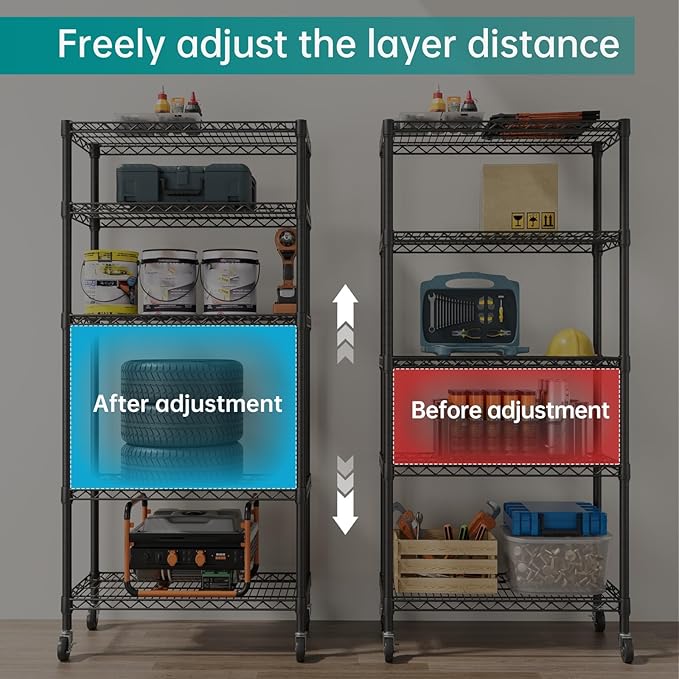 SINGAYE Garage Heavy Duty Shelving Unit Kitchen Pantry Close Home Organizers and Storage Bathroom Shelf Laundry Room Organization Industrial Book Metal Wire Adjustable Shelves