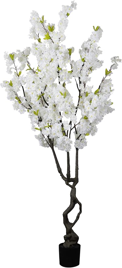 Faux White Cherry Blossom 6ft(72in) Tall Artificial Plant Indoor Decor Handmade Natural Fake Cherry Blossom Tree for Wedding Realistic Cherry Plant in Pot for Home Living Room,Office,Outdoor Decor.