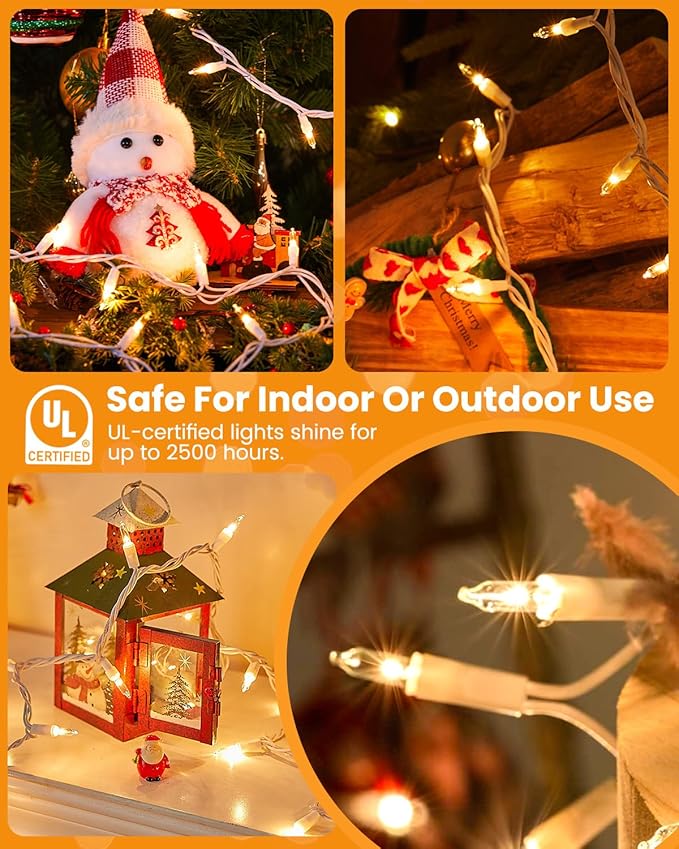 Minetom Clear Christmas String Lights 100 Count 26.5 Feet Incandescent Bulb Mini Lights for Indoor Xmas Tree Garland Birthday Wedding Party Festival Decoration, 2 Pack White Wire