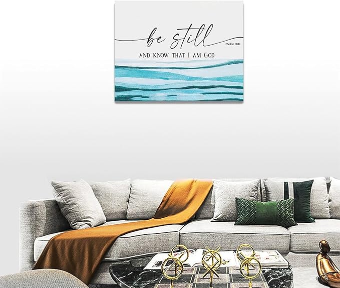 Large Christian Wall Art Be Still and Know That I Am God Pictures Wall Decor Bible Verse Psalm Canvas Painting Print Modern Home Decor Artworks Framed for Living Room Bathroom Master Bedroom 16"x12"