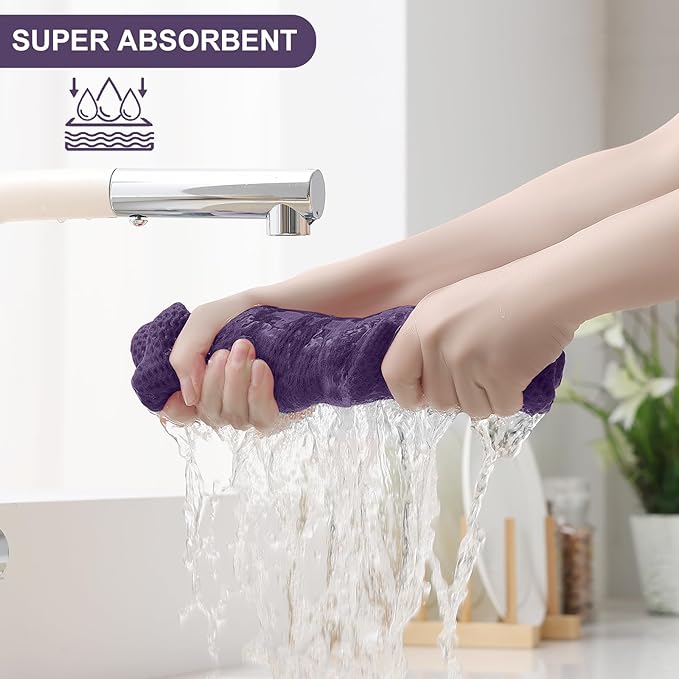 Homaxy 100% Cotton Kitchen Towels and Dishcloths Set, 12 x 12 Inches and 13 x 28 Inches, Set of 12 Bulk Kitchen Towels Set, Ultra Soft Absorbent Dish Cloths for Washing Dishes, Eggplant