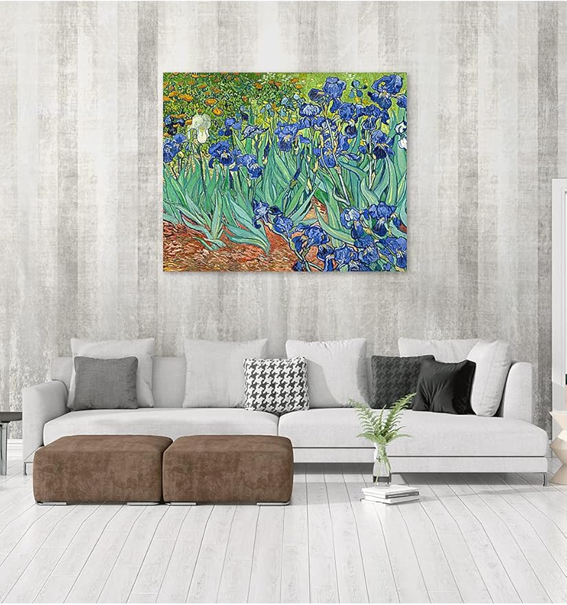 DECORARTS - Irises in the Garden, Vincent Van Gogh Art Reproduction. Giclee Print on Canvas. Wall Art for Home. 40x32