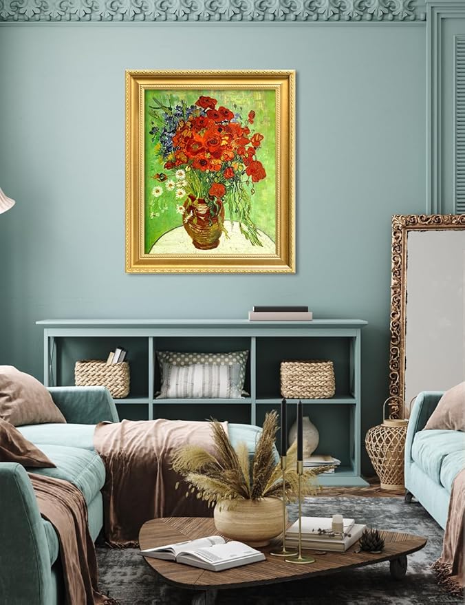 DECORARTS - Red Poppies and Daisies by Vincent Van Gogh. Giclee Print on Acid-Free Canvas in Gold Solid Wood Frame. Picture Size: 16x20, Total Size: 24.75x20.75, Made in USA