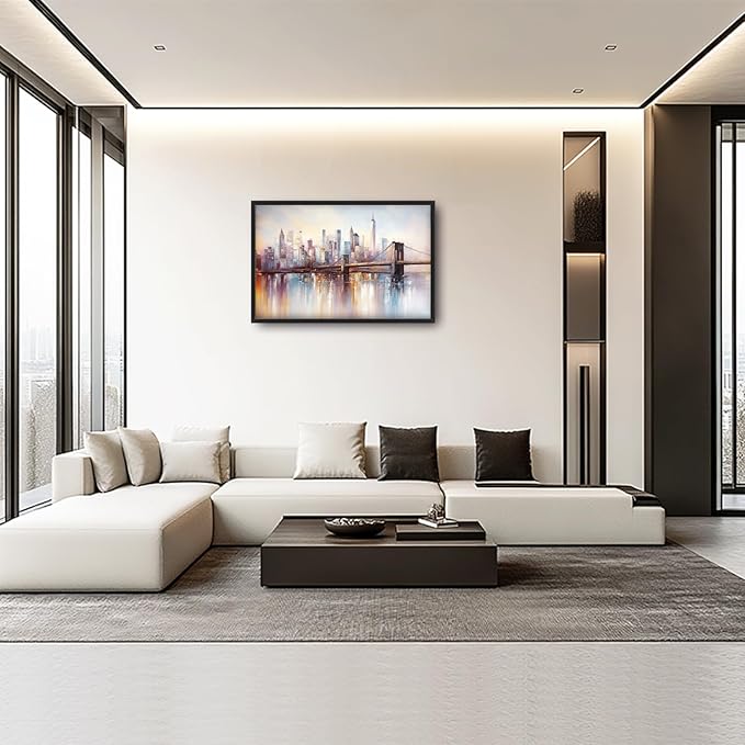 Olivine Large Wall Art, Brooklyn Bridge Pictures Wall Decor, New York Cityscape Canvas Prints Painting, Framed Artwork for Bathroom Bedroom Living Room Office Home Decoration 36"x24"