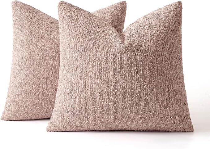 MIULEE 18x18 Inch Decorative Pillow Covers for Couch Bed Set of 2 Textured Boucle Neutral Throw Pillows Pink Accent Solid Cushion Pillowcase Cozy Soft Sofa Livingroom Home Decor