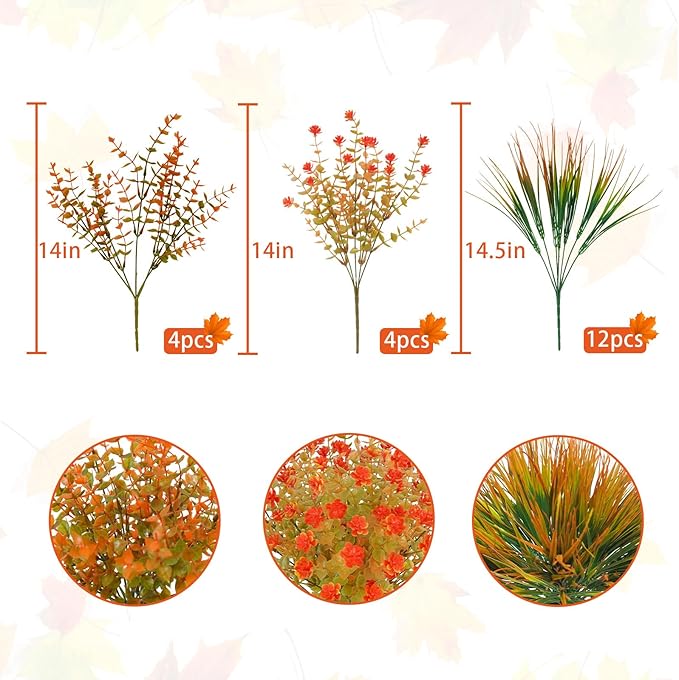 Uieke 20 Bundles Artificial Fall Flowers Outdoor UV Resistant Fake Autumn Flowers No Fade Faux Plastic Plants Thanksgiving Garden Window Box Farmhouse Décor