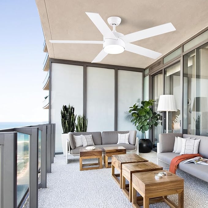 52 inch White Ceiling Fans with Lights and Remote, Reversible 5 Blades Modern Ceiling Fan for Bedroom, Living Room, Dining Room, LED 3 CCT 6-Speed Noiseless, ETL Listed
