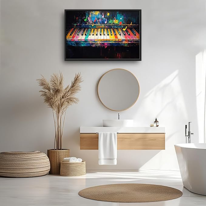 Piano Wall Art, Music Pictures Wall Decor, Note and Piano's Keys Canvas Prints Painting, Large Framed Artwork For Music Studio Living Room Bedroom Home Decorations 36"x 24"