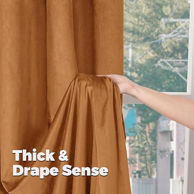 BGment Burnt Orange Velvet Curtains for Living Room - Thick Blackout Thermal Insulated Fall Decor Super Soft Window Curtains for Bedroom with Rod Pocket and Back Tab, Set of 2 Panels, 52 x 102 Inch