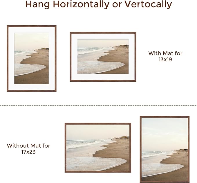 17x23 Picture Frame, Solid Oak Wood Poster Frame, Photo Frame for Wall 17x23 Matted to 13x19, Tempered Real Glass, Photo Frame for Vertical or Horizontal Hanging, (Walnut Color, 1 Pack)