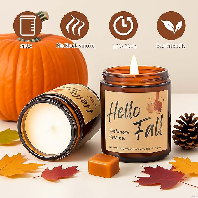 Lihome Fall Candles,Fall Gift for Home Decor, Natural Soy Wax Scented Candles Set- Spicy Pumpkin/Apple Cider/Autumn Harvest/Autumn Leaves(4pcs)
