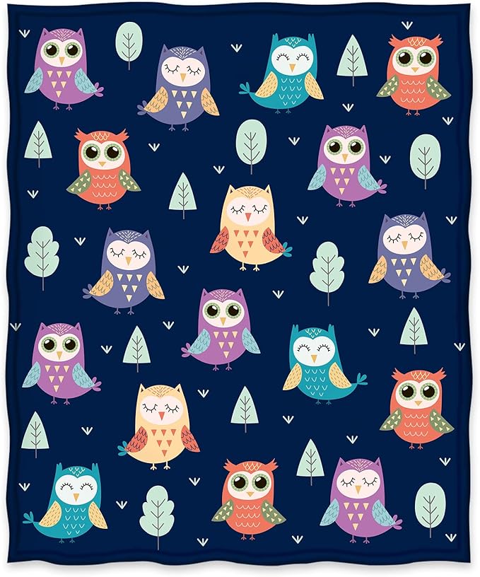 Jekeno Owl Blanket Gifts for Women Kids Girls Home Bedroom Living Room Decor Soft Cozy Lightweight Throw Blankets Navy Blue 60"x80"