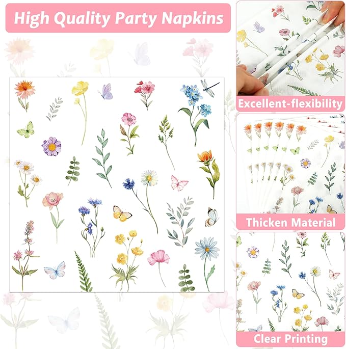 Wildflower Oval Plates and Napkins Floral Paper Platters Disposable Flower Party Tableware Decor Heavy Duty Dish Tray for Holiday Picnic Wedding Bridal Baby Shower Party Celebration,25 Guest