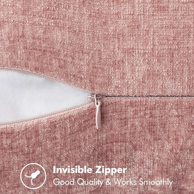 MIULEE Pack of 2 Couch Throw Pillow Covers 16x16 Inch Blush Pink Farmhouse Decorative Pillow Covers with Stitched Edge Soft Chenille Solid Dyed Spring Pillow Covers for Sofa Bed Living Room