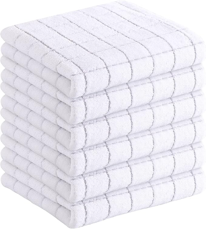Homaxy 100% Cotton Terry Kitchen Towels(White, 13 x 28 inches), Checkered Designed, Soft and Super Absorbent Dish Towels, 6 Pack