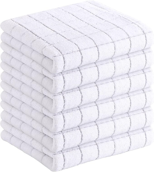 Homaxy 100% Cotton Terry Kitchen Towels(White, 13 x 28 inches), Checkered Designed, Soft and Super Absorbent Dish Towels, 6 Pack