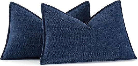 MIULEE Pack of 2 Navy Blue Decorative Lumbar Pillow Covers 12x20 Inch Soft Chenille Luxurious Couch Throw Pillows Farmhouse Cushion Covers with Elegant Design for Sofa Bedroom Living Room Home Decor