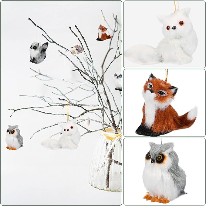 Skylety 10 Pieces Forest Animals Ornaments Woodland Animal Faux Fur Plush Hanging Ornaments Family Educational Playset for Fall, Christmas, Winter Birthday Party Supplies(Animals)