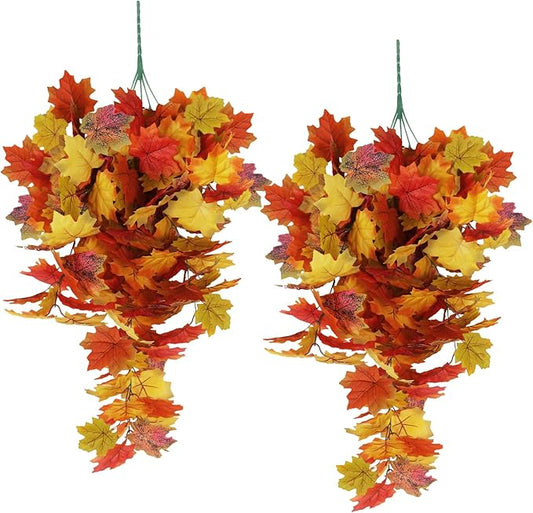 Fall Maple Leaf Hanging Plants Artificial Autumn Leaves Vines Outdoor Autumn Outdoor Decor, Artificial Fall Maple Leaves, Hanging Plants for Autumn Harvest Festival, Fake Plants Indoor(Yellow)