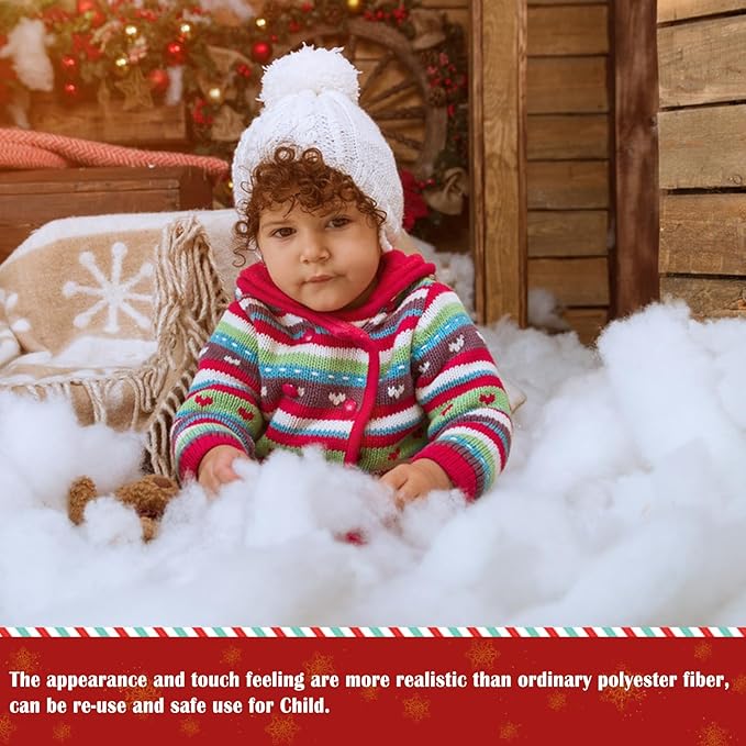 Apragaz Christmas Fake Snow Decoration, 0.7 LB Artificial Snow Fluffy Fake Snow Bulk Flame Resistant Indoor Snow for Winter Village, Nativity, Christmas Tree, Christmas Decoration